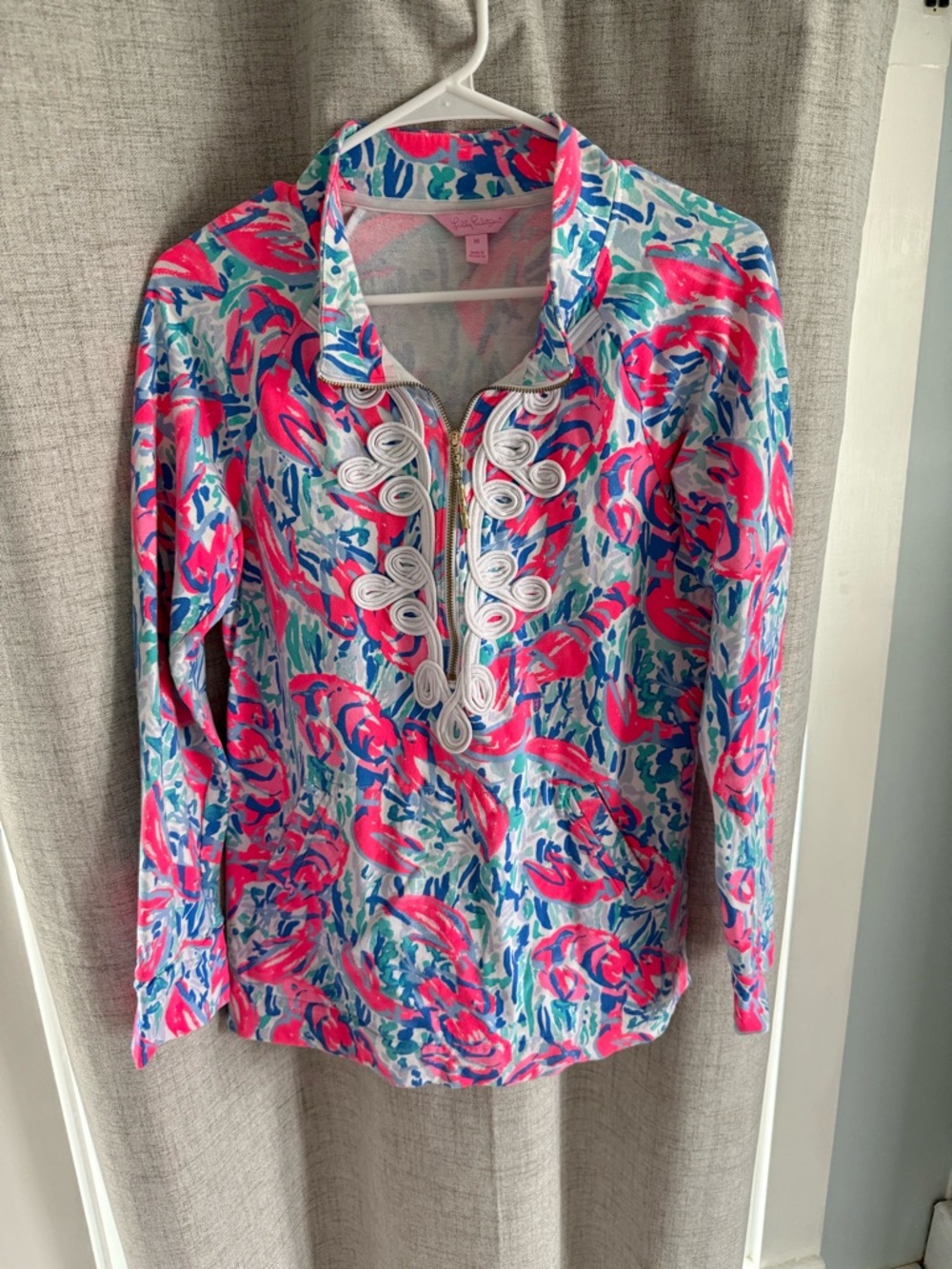 Lilly Pulitzer Pink Blue Multi-Color Long Sleeve Printed Quarter Zip
